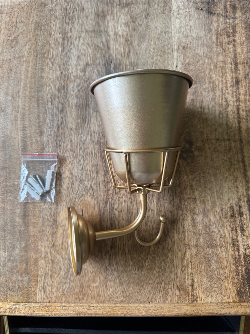 Gold Wall Hook Planter with Decorative Basket and Single Hook